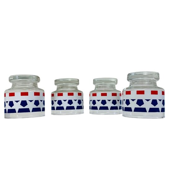 USA Patriotic Pedestal Glasses Set of 4 VTG Red White Blue Star Drinkware Cockta - Picture 12 of 16
